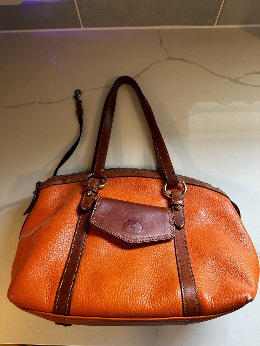 Dooney & Bourke Orange 🍊 Pebble Leather Satchel with Brown Trim